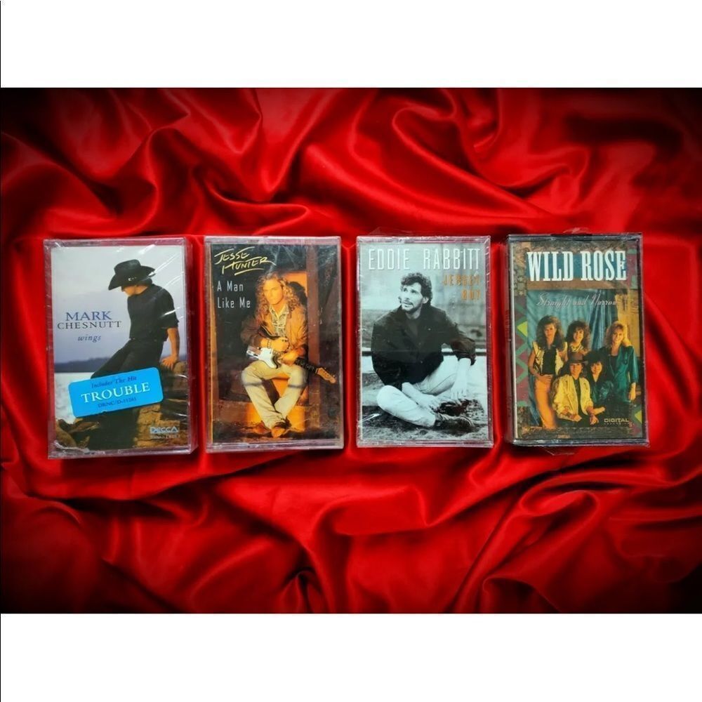 1990s LOT 4 SEALED Country Cassette Tapes Wild Rose Eddie Rabbitt Jesse Hunter
